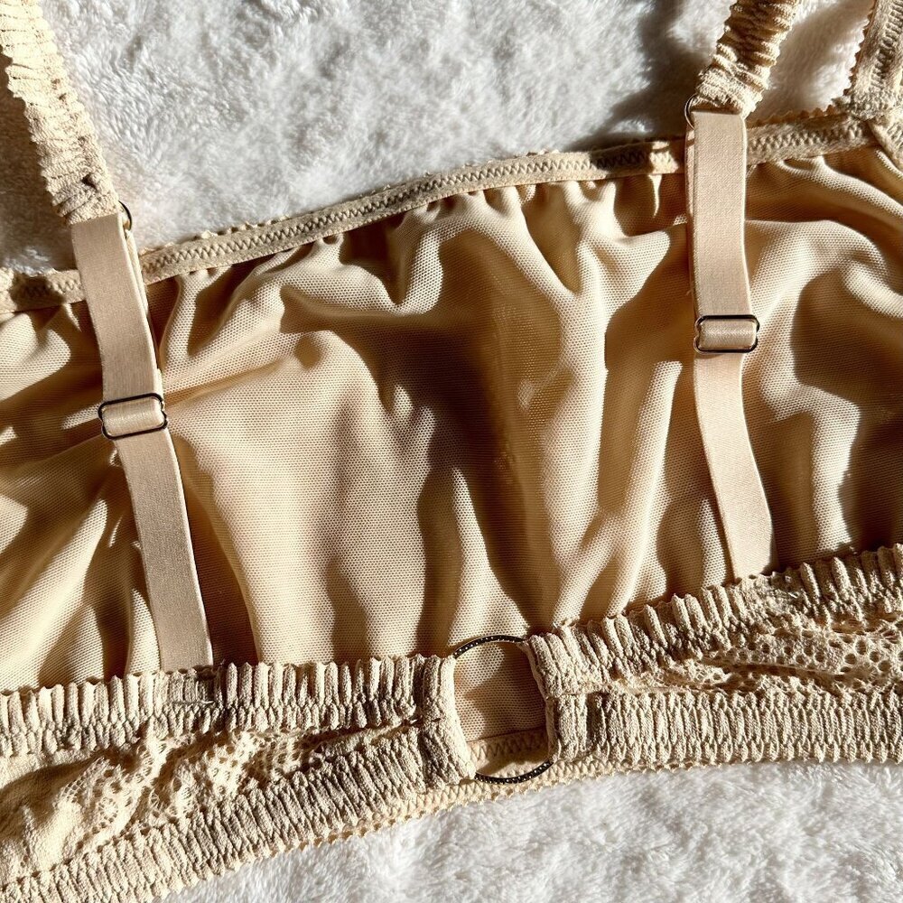 NWT Aerie Tan Cream Coral Lace Bandeau Bralette - Size: Extra Large - Picture 5 of 6
